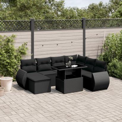 Set mobilier de grădină cu perne, 8 piese, negru, poliratan GartenMobel Dekor