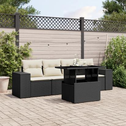 Set mobilier de grădină cu perne, 5 piese, negru, poliratan GartenMobel Dekor