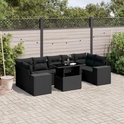 Set mobilier de grădină cu perne, 8 piese, negru, poliratan GartenMobel Dekor