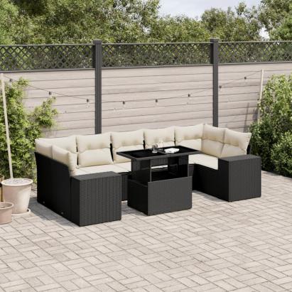 Set mobilier de grădină cu perne, 8 piese, negru, poliratan GartenMobel Dekor