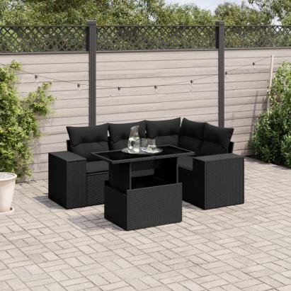 Set mobilier de grădină cu perne, 5 piese, negru, poliratan GartenMobel Dekor
