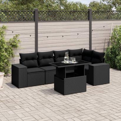 Set mobilier de grădină cu perne, 6 piese, negru, poliratan GartenMobel Dekor