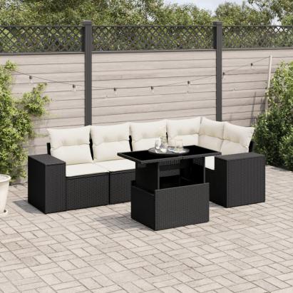 Set mobilier de grădină cu perne, 6 piese, negru, poliratan GartenMobel Dekor