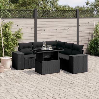 Set mobilier de grădină cu perne, 6 piese, negru, poliratan GartenMobel Dekor