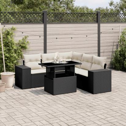 Set mobilier de grădină cu perne, 6 piese, negru, poliratan GartenMobel Dekor