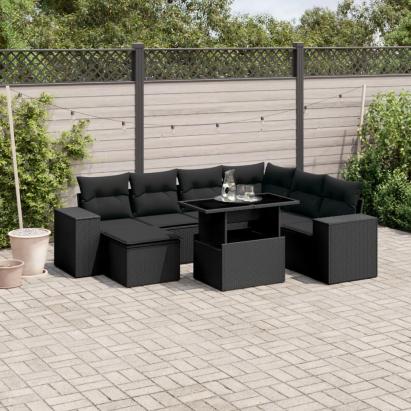 Set mobilier de grădină cu perne, 8 piese, negru, poliratan GartenMobel Dekor