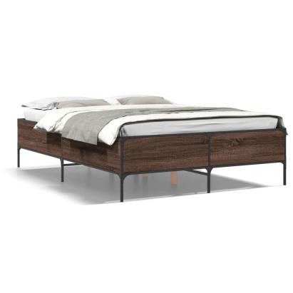 Cadru de pat, stejar maro, 120x200 cm, lemn prelucrat și metal GartenMobel Dekor