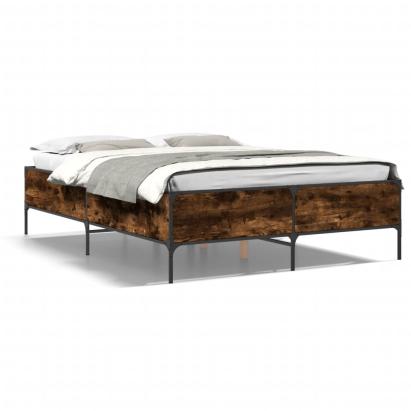 Cadru de pat, stejar afumat 140x190 cm lemn prelucrat și metal GartenMobel Dekor
