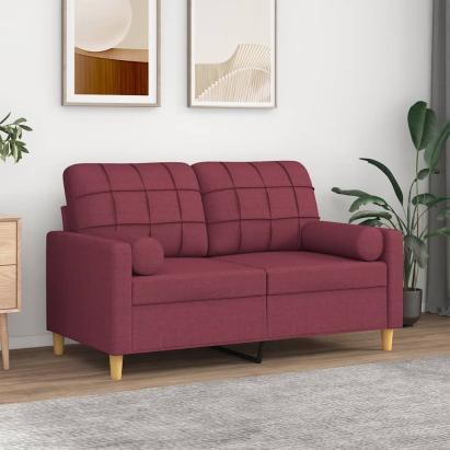 Canapea cu 2 locuri cu pernuțe, roșu vin, 120 cm, textil GartenMobel Dekor