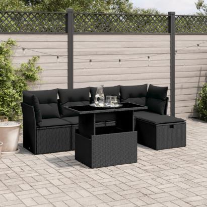 Set mobilier de grădină cu perne, 6 piese, negru, poliratan GartenMobel Dekor
