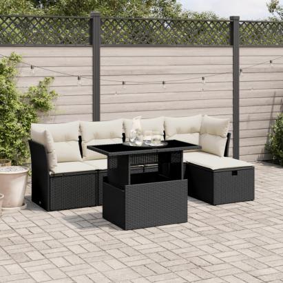 Set mobilier de grădină cu perne, 6 piese, negru, poliratan GartenMobel Dekor