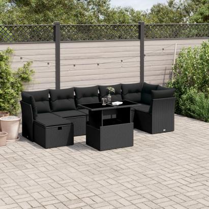 Set mobilier de grădină cu perne, 8 piese, negru, poliratan GartenMobel Dekor