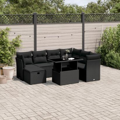 Set mobilier de grădină cu perne, 8 piese, negru, poliratan GartenMobel Dekor