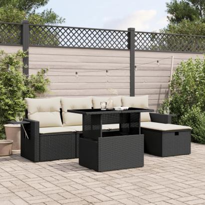 Set mobilier de grădină cu perne, 6 piese, negru, poliratan GartenMobel Dekor