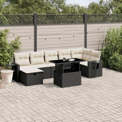 Set mobilier de grădină cu perne, 8 piese, negru, poliratan GartenMobel Dekor