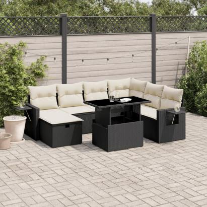 Set mobilier de grădină cu perne, 8 piese, negru, poliratan GartenMobel Dekor