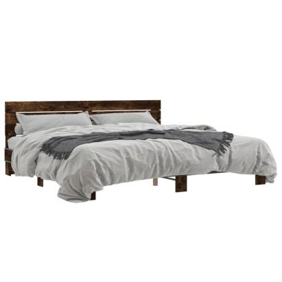 Cadru de pat, stejar fumuriu 200x200 cm lemn prelucrat și metal GartenMobel Dekor