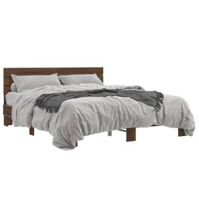 Cadru de pat, stejar maro, 160x200 cm, lemn prelucrat și metal GartenMobel Dekor