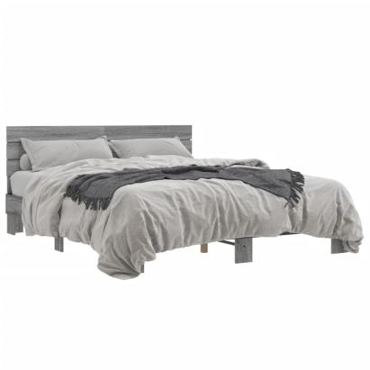 Cadru de pat, gri sonoma, 150x200 cm, lemn prelucrat și metal GartenMobel Dekor