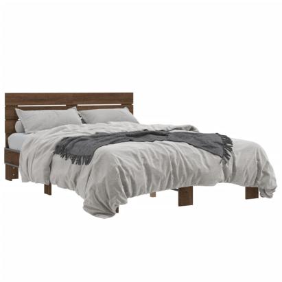 Cadru de pat, stejar maro, 140x200 cm, lemn prelucrat și metal GartenMobel Dekor