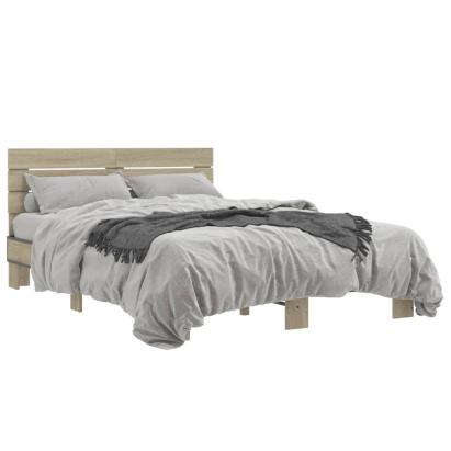 Cadru de pat, stejar sonoma, 135x190cm, lemn prelucrat și metal GartenMobel Dekor