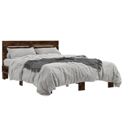 Cadru de pat, stejar afumat 140x190 cm lemn prelucrat și metal GartenMobel Dekor