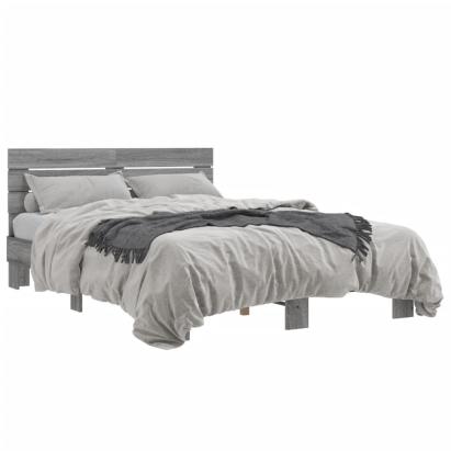 Cadru de pat, gri sonoma, 140x190 cm, lemn prelucrat și metal GartenMobel Dekor