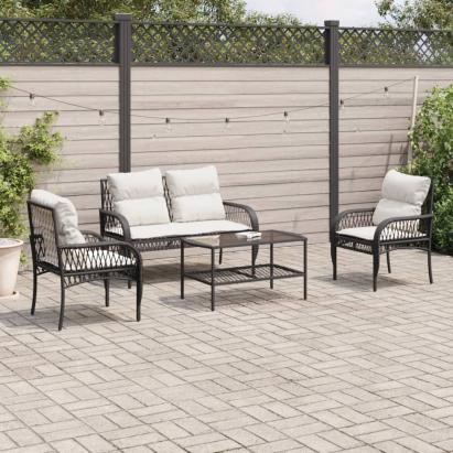 Set mobilier de grădină cu perne, 4 piese, negru, poliratan GartenMobel Dekor