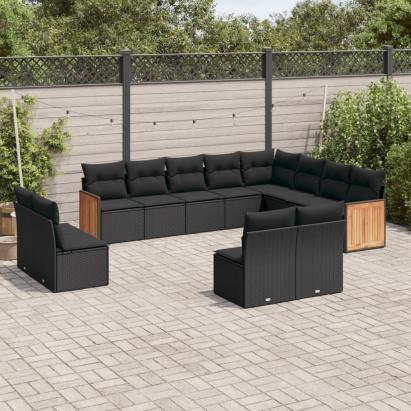 Set canapele de grădină, 12 piese, cu perne, negru, poliratan GartenMobel Dekor
