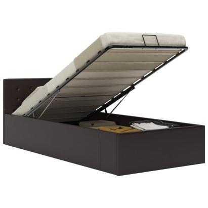 Cadru pat hidraulic cu ladă, gri, 100 x 200 cm, piele ecologică GartenMobel Dekor