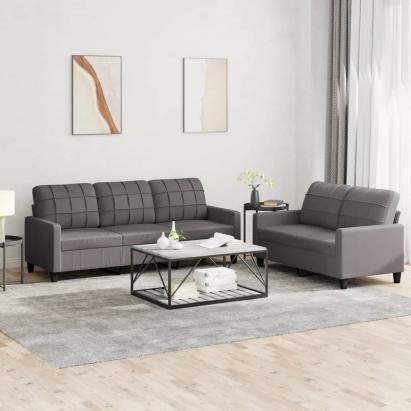 Set de canapele cu perne, 2 piese, gri, piele ecologică GartenMobel Dekor