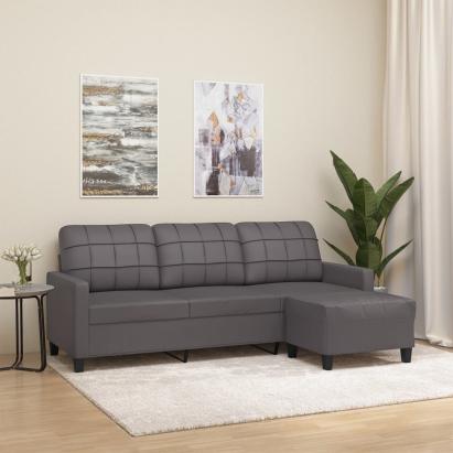 Canapea cu 3 locuri și taburet, gri, 180 cm, piele ecologică GartenMobel Dekor