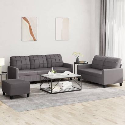 Set de canapele cu perne, 3 piese, gri, piele ecologică GartenMobel Dekor