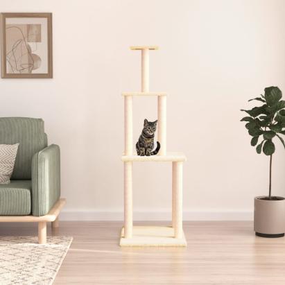 Ansamblu de pisici cu stâlpi din funie de sisal, crem, 149 cm GartenMobel Dekor