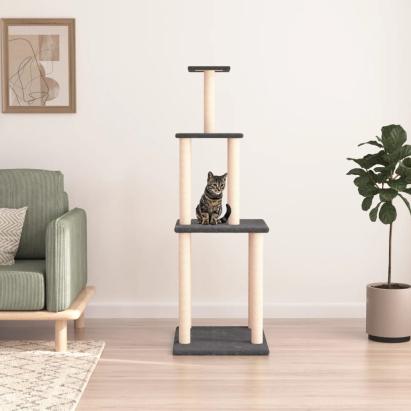 Ansamblu de pisici, stâlpi din funie sisal, gri închis, 149 cm GartenMobel Dekor