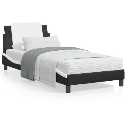 Cadru de pat cu tăblie negru și alb 90x190 cm piele artificială GartenMobel Dekor