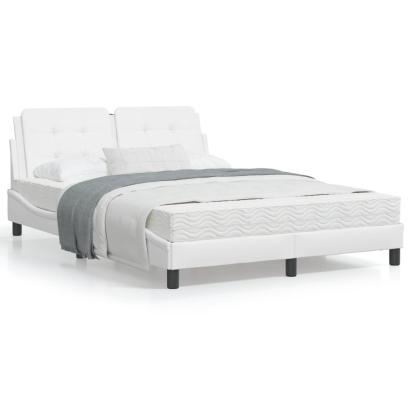 Cadru de pat cu tăblie, alb, 140x190 cm, piele ecologică GartenMobel Dekor