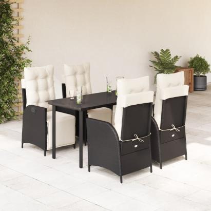 Set mobilier de grădină cu perne, 5 piese, negru, poliratan GartenMobel Dekor