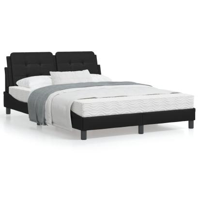 Cadru de pat cu lumini LED, negru, 140x200 cm, piele ecologică GartenMobel Dekor