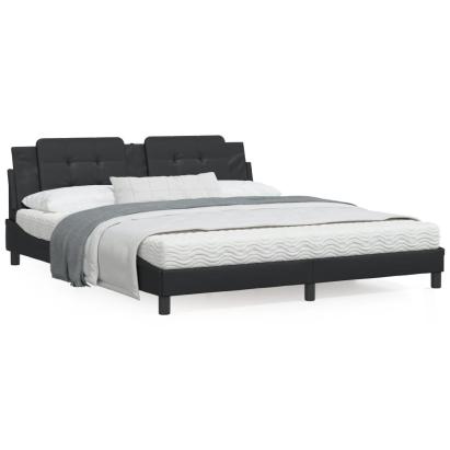 Cadru de pat cu lumini LED, negru, 180x200 cm, piele ecologică GartenMobel Dekor