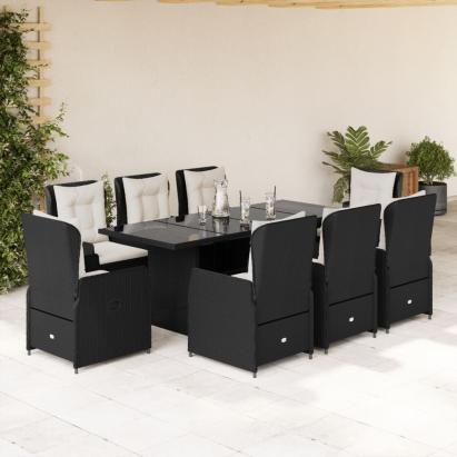 Set mobilier de grădină cu perne, 9 piese, negru, poliratan GartenMobel Dekor