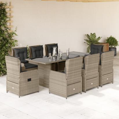 Set mobilier grădină cu perne, 9 piese, gri deschis, poliratan GartenMobel Dekor