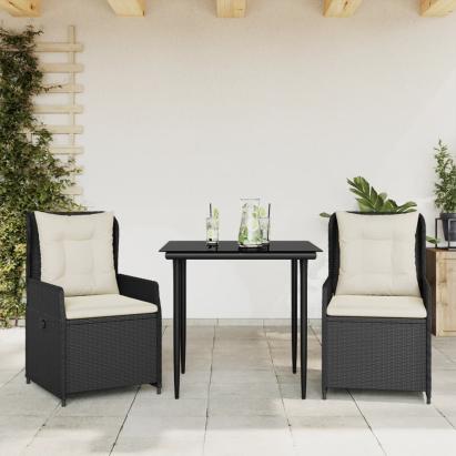 Set mobilier de grădină cu perne, 3 piese, negru, poliratan GartenMobel Dekor