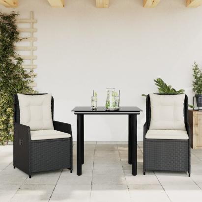Set mobilier de grădină cu perne, 3 piese, negru, poliratan GartenMobel Dekor