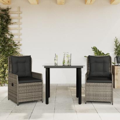 Set mobilier de grădină cu perne, 3 piese, gri, poliratan GartenMobel Dekor