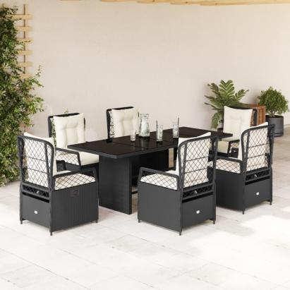 Set mobilier de grădină cu perne, 7 piese, negru, poliratan GartenMobel Dekor