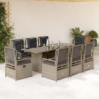 Set mobilier grădină cu perne, 9 piese, gri deschis, poliratan GartenMobel Dekor