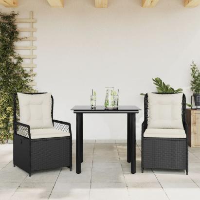 Set mobilier de grădină cu perne, 3 piese, negru, poliratan GartenMobel Dekor