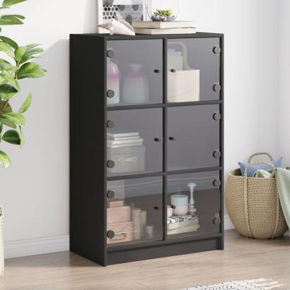 Dulapuri înalte cu uși, negru, 68x37x109 cm, lemn prelucrat GartenMobel Dekor