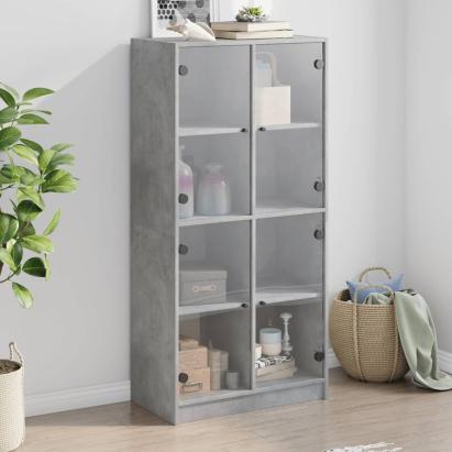 Dulap înalt cu uși, gri beton, 68x37x142 cm, lemn compozit GartenMobel Dekor